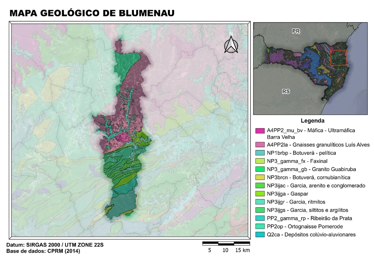 Mapa geológico de Blumenau