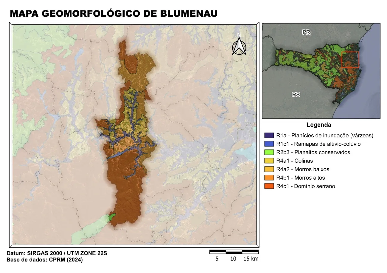 Mapa geomorfológico de Blumenau