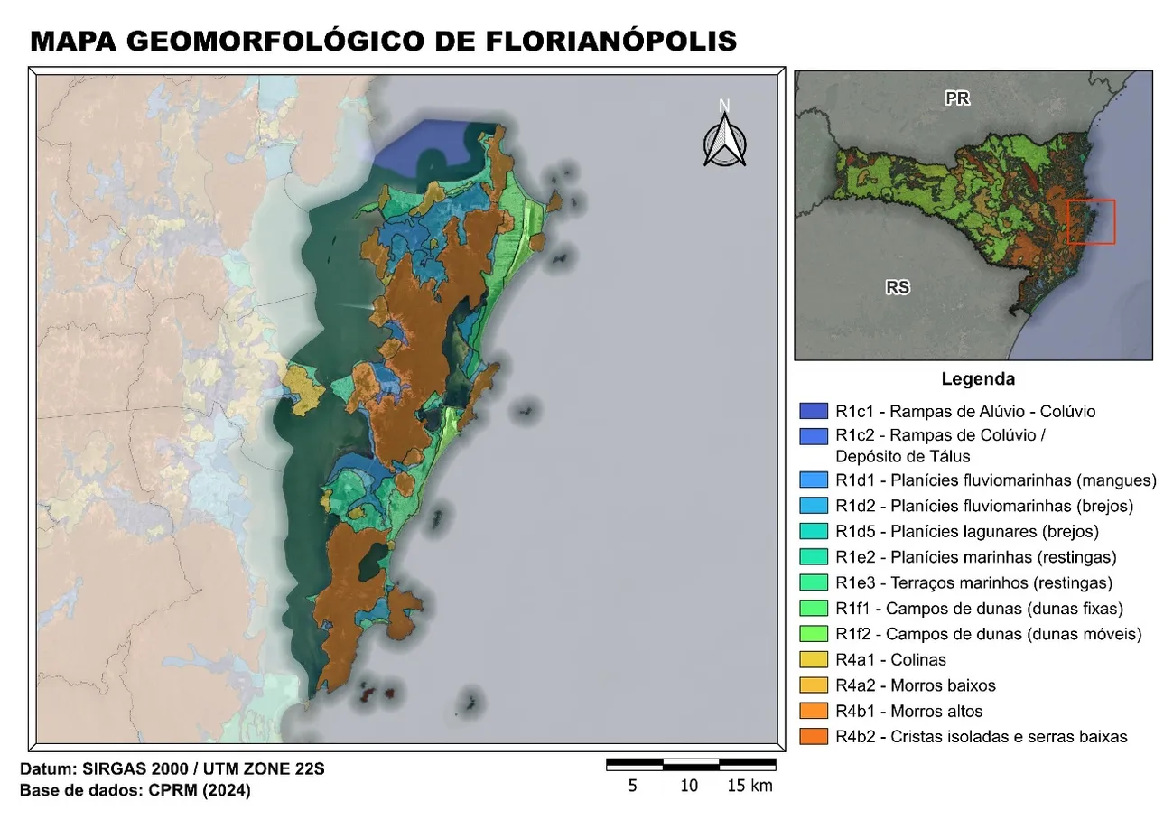 Mapa geomorfológico de Florianópolis