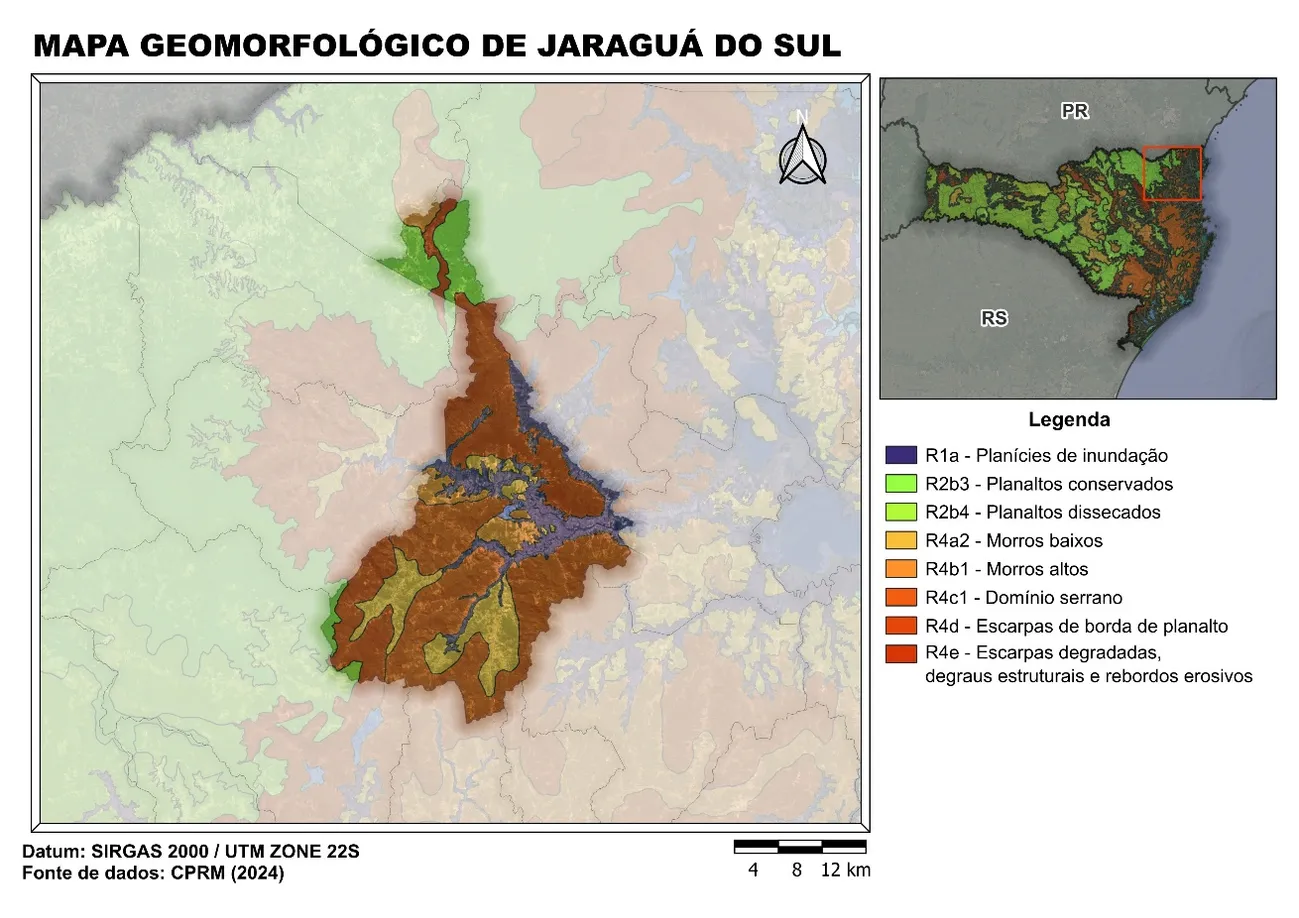 Mapa geomorfológico de Jaraguá do Sul